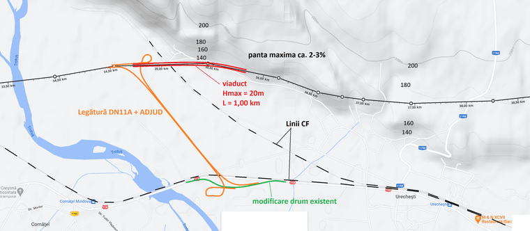 2022-06-22 - propunere traseu A13 Onesti - Adjud - detaliu km 33-38 - cu curbe de nivel.png